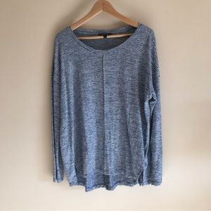 BANANA REPUBLIC navy and white striped long sleeve T-shirt.